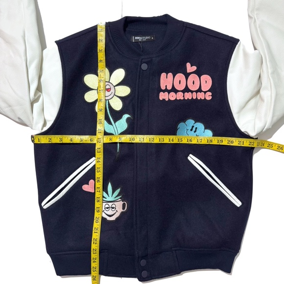 RokuStudio Hood Morning Navy and White Varsity Jacket Size Medium NWT - Picture 10 of 14